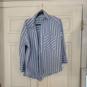 Zara Blue and White Striped Oversized Button Down